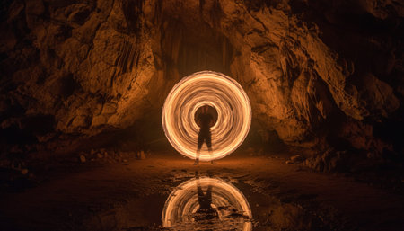 Atmospheric night scenes featuring vibrant bonfires and celebratory fireworks in a natural forest...