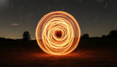 Atmospheric night scenes featuring vibrant bonfires and celebratory fireworks in a natural forest...