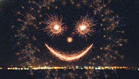 Atmospheric night scenes featuring vibrant bonfires and celebratory fireworks in a natural forest...