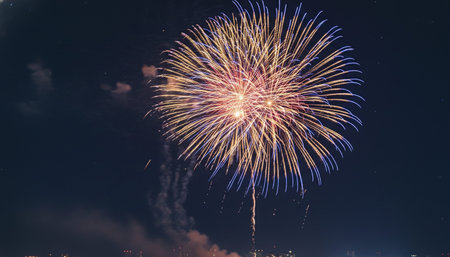 Atmospheric night scenes featuring vibrant bonfires and celebratory fireworks in a natural forest...