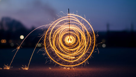 Atmospheric night scenes featuring vibrant bonfires and celebratory fireworks in a natural forest...