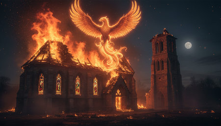 Atmospheric night scenes featuring vibrant bonfires and celebratory fireworks in a natural forest...