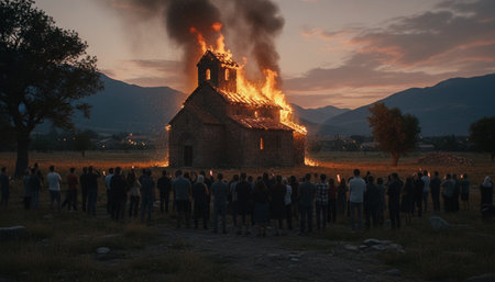 Atmospheric night scenes featuring vibrant bonfires and celebratory fireworks in a natural forest...