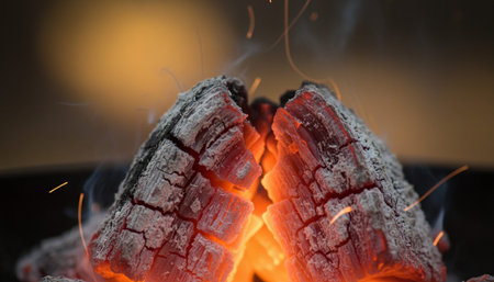 Atmospheric night scenes featuring vibrant bonfires and celebratory fireworks in a natural forest...