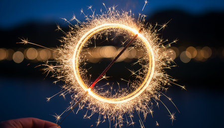Atmospheric night scenes featuring vibrant bonfires and celebratory fireworks in a natural forest setting.