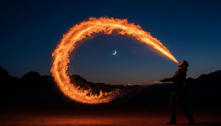 Atmospheric night scenes featuring vibrant bonfires and celebratory fireworks in a natural forest setting.