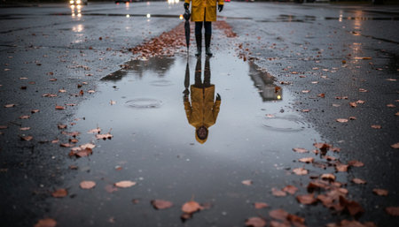 Atmospheric rainy weather scenes featuring wet urban streets  misty forests  and natural reflections.