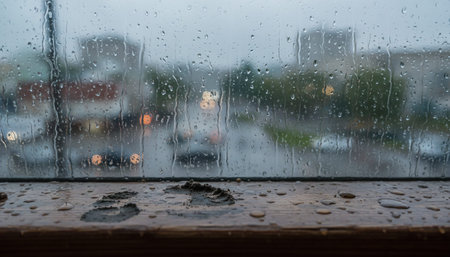 Atmospheric rainy weather scenes featuring wet urban streets  misty forests  and natural reflections.
