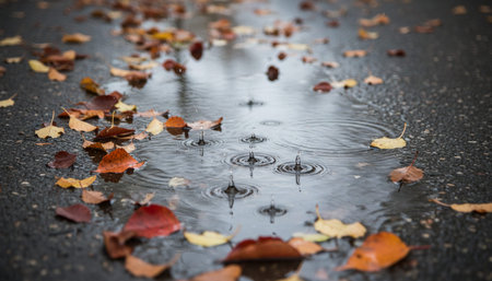Atmospheric rainy weather scenes featuring wet urban streets  misty forests  and natural reflections.
