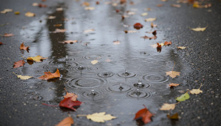 Atmospheric rainy weather scenes featuring wet urban streets  misty forests  and natural reflections.
