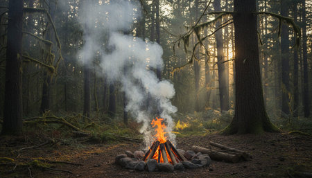 Cinematic atmospheric nature landscapes featuring cozy cabins, outdoor camping scenes, and ethereal light effects.