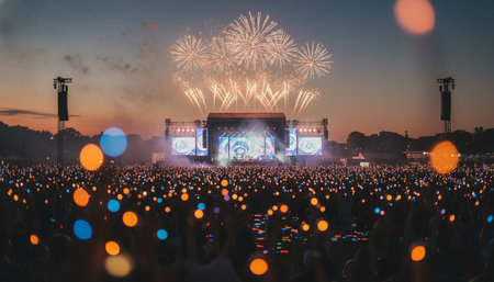 Magical night atmosphere with decorative lights, festive celebrations, and romantic scenery.