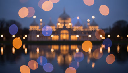 Magical night atmosphere with decorative lights, festive celebrations, and romantic scenery.