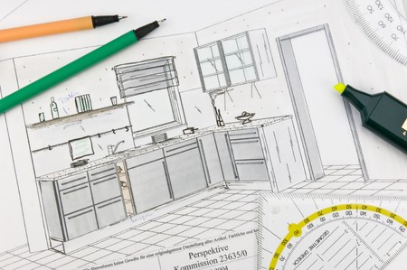 planning scribble of a built-in-kitchenの写真素材