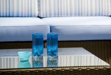 Blue table decorationsの写真素材