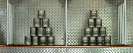 Pyramid of stacked cansの写真素材