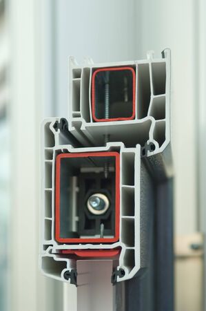 Cutaway model of a plastic window frameの写真素材