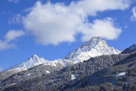 View of mountain peak in wilderness forest
