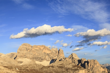 View of the Dolomites mountains in the evening lightの写真素材