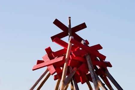 Red cross for marking country trailの写真素材