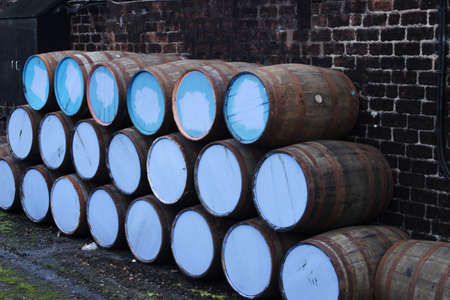 Whiskey barrel outside the distilleryの写真素材