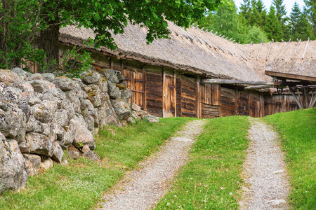 Farm road to the barm in summerのeditorial素材