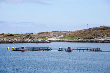 Fish farming with cage systemsの写真素材