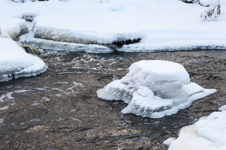 River landscape with snow and iceの写真素材