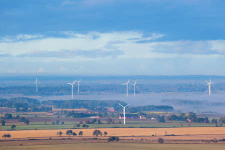 Rural landscape view with wind powerの写真素材