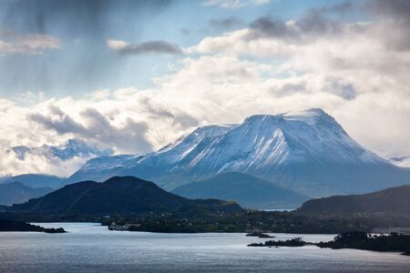 View of the fjords and mountains in Norwayの写真素材