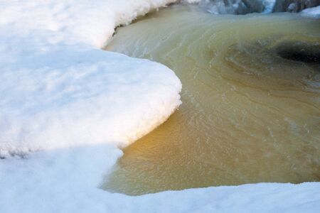 Ice and snow patterns in the creekの写真素材
