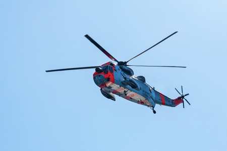 Norwegian Rescue helicopters flying in the skyの写真素材
