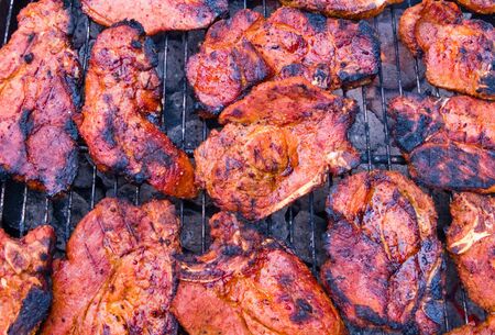 Grilled meat on the grillの写真素材