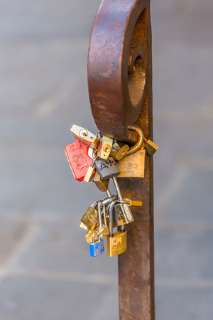 Love padlock on a railingのeditorial素材