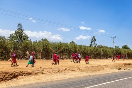 African School children on their way to schoolのeditorial素材
