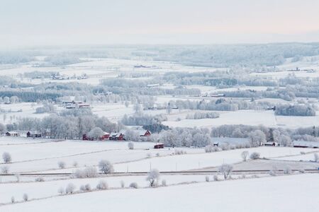 Wintry rural landscapes view with snowの写真素材