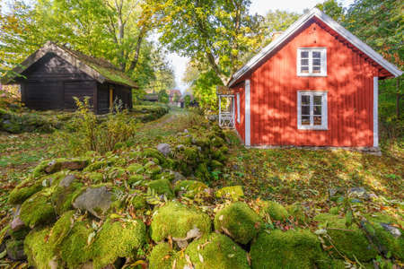Rural idyll with cottages in the fallの写真素材