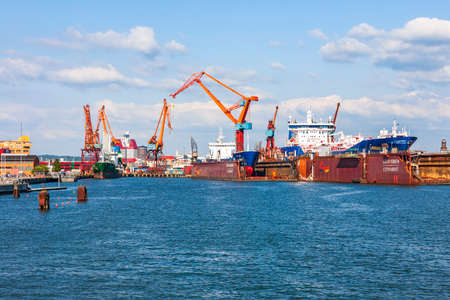 Port of Gothenburg with ships at a shipyard