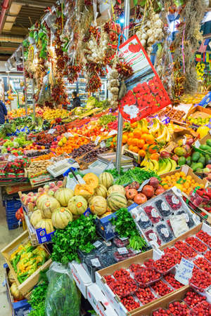 Fruit Market with colorful fruits and vegetablesのeditorial素材