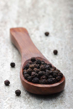 indian spices in wooden spoon on dark backgroundの写真素材