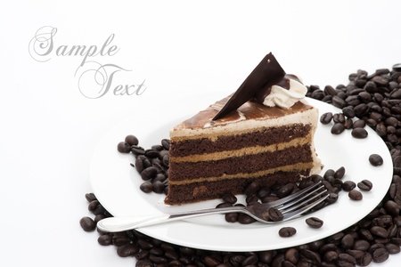 Coffee Cake with Coffee Beans on white backgroundの写真素材