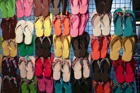 Color flip-flops hangingのeditorial素材