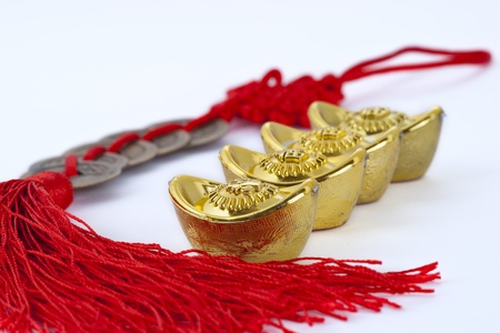 Gold ingots and copper coinsの写真素材