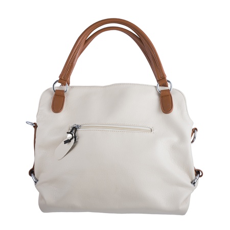 Woman's handbag Beige color, isolated over whiteの写真素材