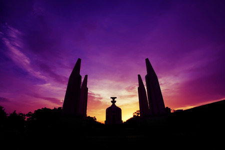 The Democracy Monument at twilight time, Bangkok, Thailandの写真素材