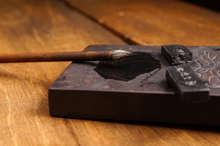 Close up of Chinese Writing Brush, focus on the brush.の写真素材