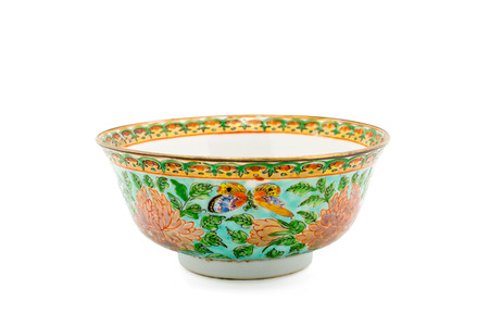 Antique Chinese Ceramic bowl isolate on white backgroundの写真素材