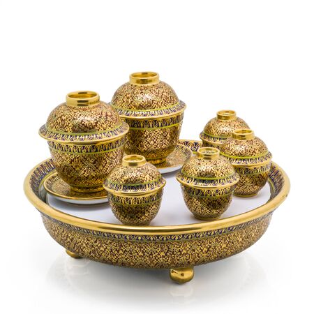 Antique Chinese tea bowl set,  isolated on white backgroundの写真素材