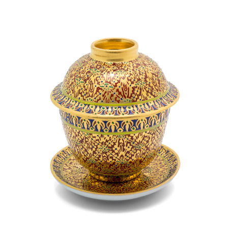 Antique Chinese tea bowl,  isolated on white backgroundの写真素材