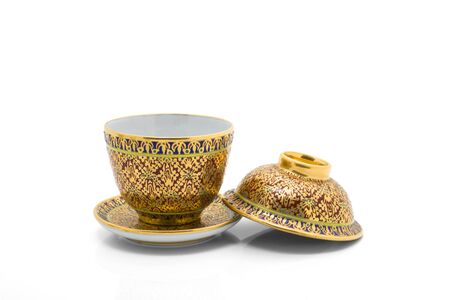 Antique Chinese tea bowl,  isolated on white backgroundの写真素材